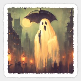 Vintage Spooky gothic Halloween ghost holding umbrella Sticker